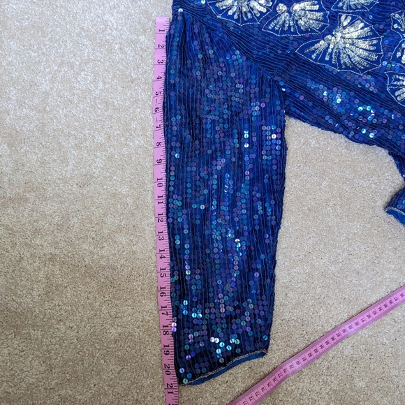 Vintage Eve's Allure Blue Iridescent Silver Sequin Party NYE Top Blouse - Picture 8 of 8